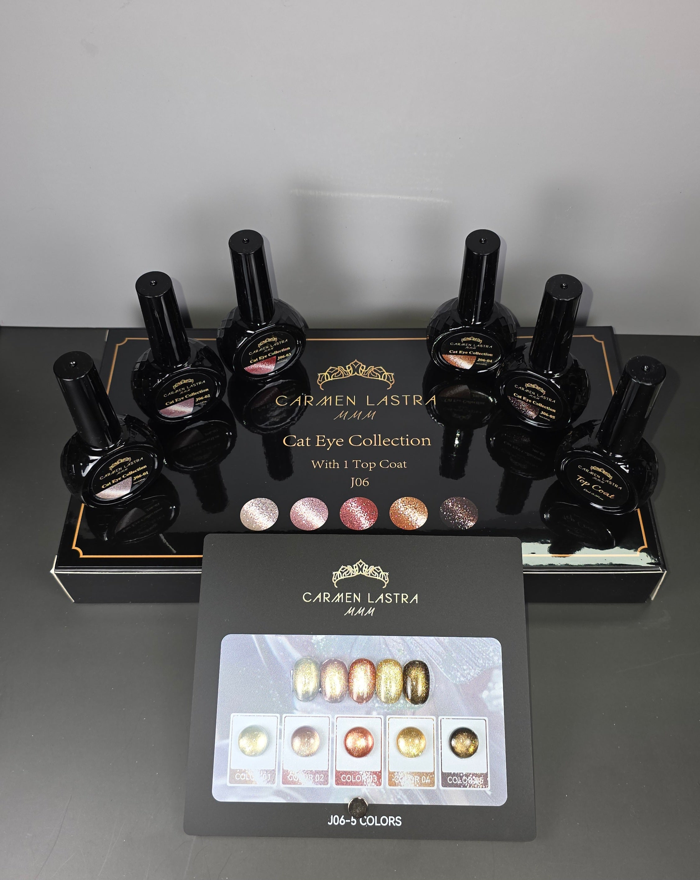 J06. 5 Cat Eye Collection With 1 Top Coat. 15 ml
